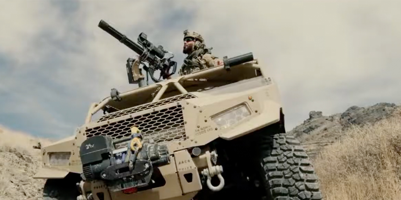 Crew-served weapon system in operational configuration